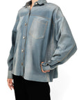 Lost Labels LaQuan Smith blue lambskin leather jacket with button-down front and chest pocket