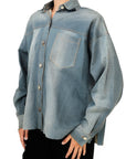 Lost Labels LaQuan Smith blue lambskin leather jacket with button-down front and chest pocket