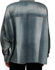 Lost Labels LaQuan Smith lambskin leather jacket in a distressed blue finish, shown from the back.
