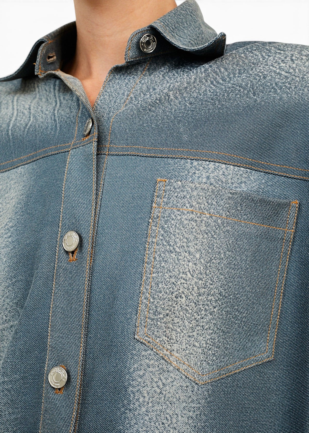 Lost Labels LaQuan Smith blue denim-look leather jacket with silver buttons and a chest pocket