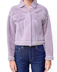 Lost Labels 3.1 Phillip Lim lavender faux shearling cropped jacket with button front and chest pockets