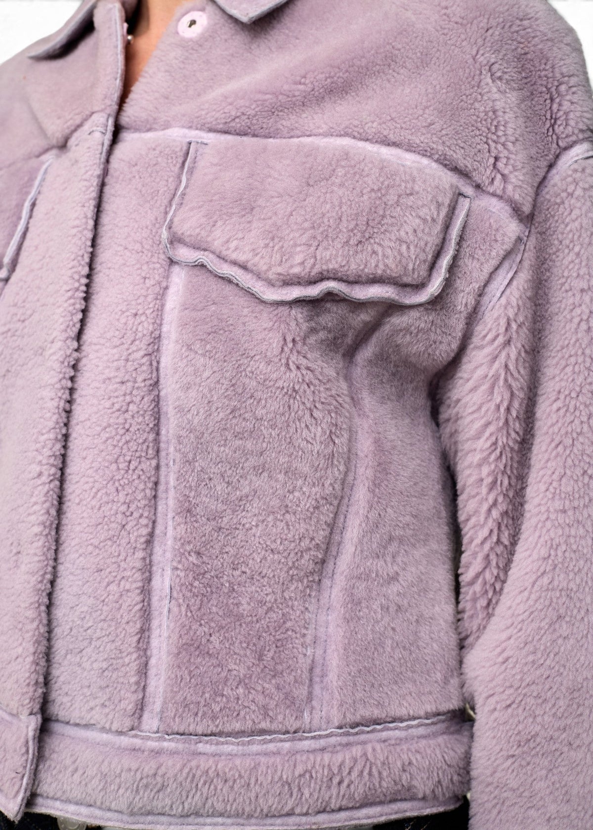 Lost Labels 3.1 Phillip Lim lilac faux shearling coat with a tailored collar and front pocket detail