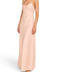 Lost Labels Linni Caro gown in soft blush pink with a flattering sweetheart neckline and thin spaghetti straps.
