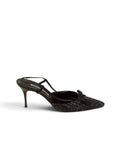 Lost Labels Manolo Blahnik black textured slingback heels with a pointed toe and small bow detail