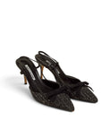 Lost Labels Manolo Blahnik black tweed slingback heels with a pointed toe and decorative bow detail