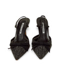 Lost Labels Manolo Blahnik black tweed slingback heels with a pointed toe and elegant bow detail