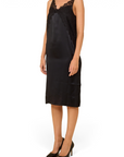 Lost Labels Max Mara black silk slip dress with delicate lace trim and refined tailoring on a model