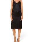 Lost Labels Max Mara black silk slip dress with delicate lace trim and refined tailoring on a model