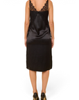 Lost Labels Max Mara black silk slip dress with delicate lace trim on the back, shown from a rear view.