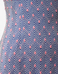 Lost Labels Missoni knit dress featuring a blue and white chevron pattern with textured pink polka dot accents.