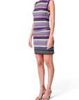 Lost Labels Missoni sleeveless knit mini dress featuring a vibrant signature purple and blue zigzag pattern