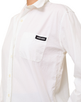 Lost Labels Miu Miu white cotton button-down blouse with a chest pocket and black logo patch