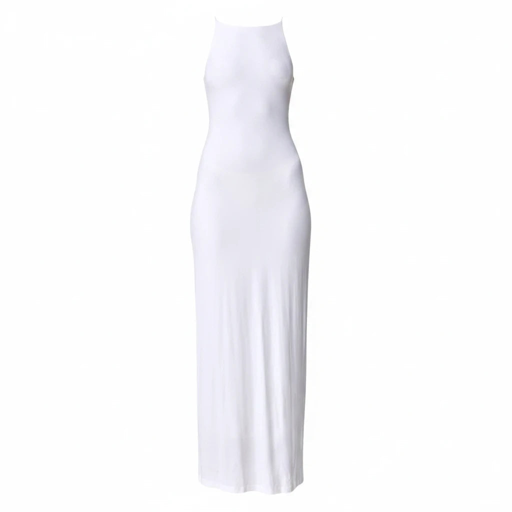 Lost Labels Nili Lotan white sleeveless maxi dress in a soft viscose blend with a relaxed, draped silhouette.