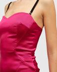 Lost Labels Dolce & Gabbana bright pink bustier midi dress with black straps and structured paneling