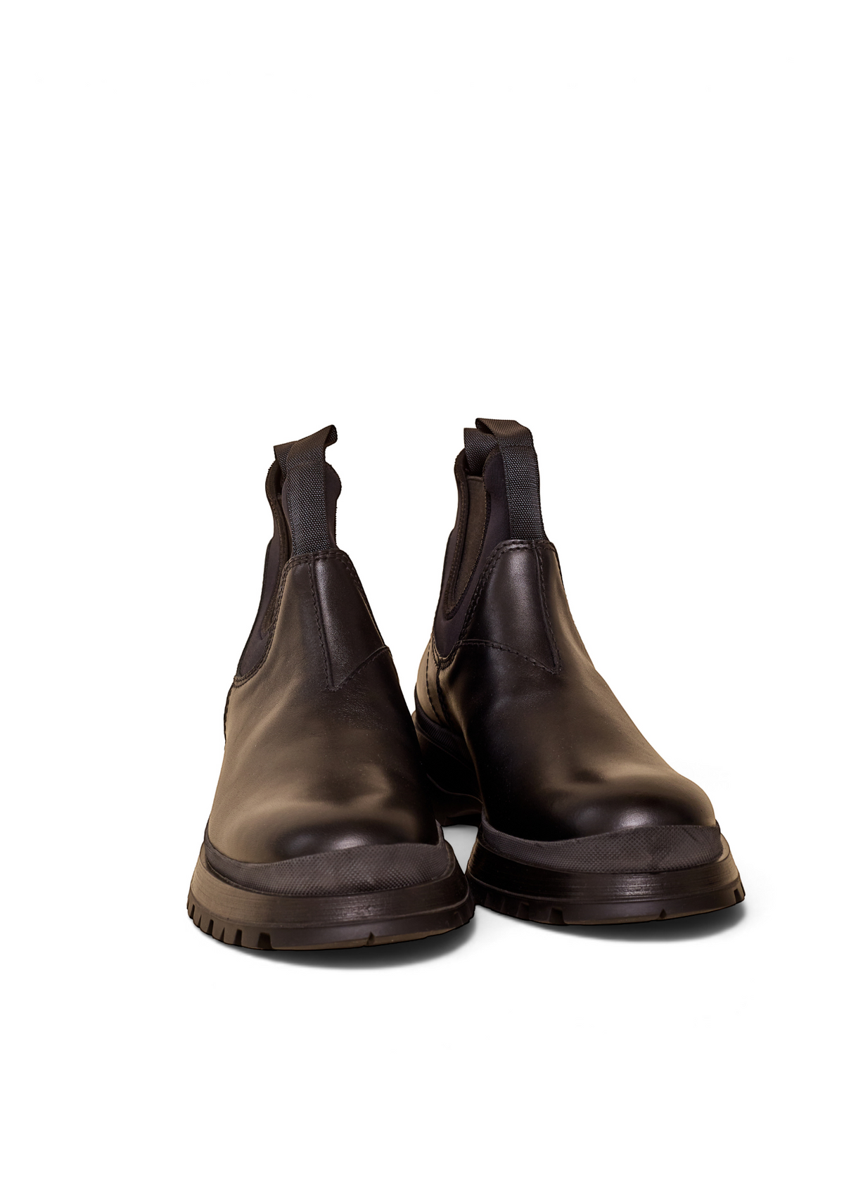 Lost Labels Prada black leather Chelsea boots with a chunky lug sole and elastic side panels.