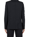 Back view of a Lost Labels Proenza Schouler black double-breasted blazer in a textured wool blend fabric.