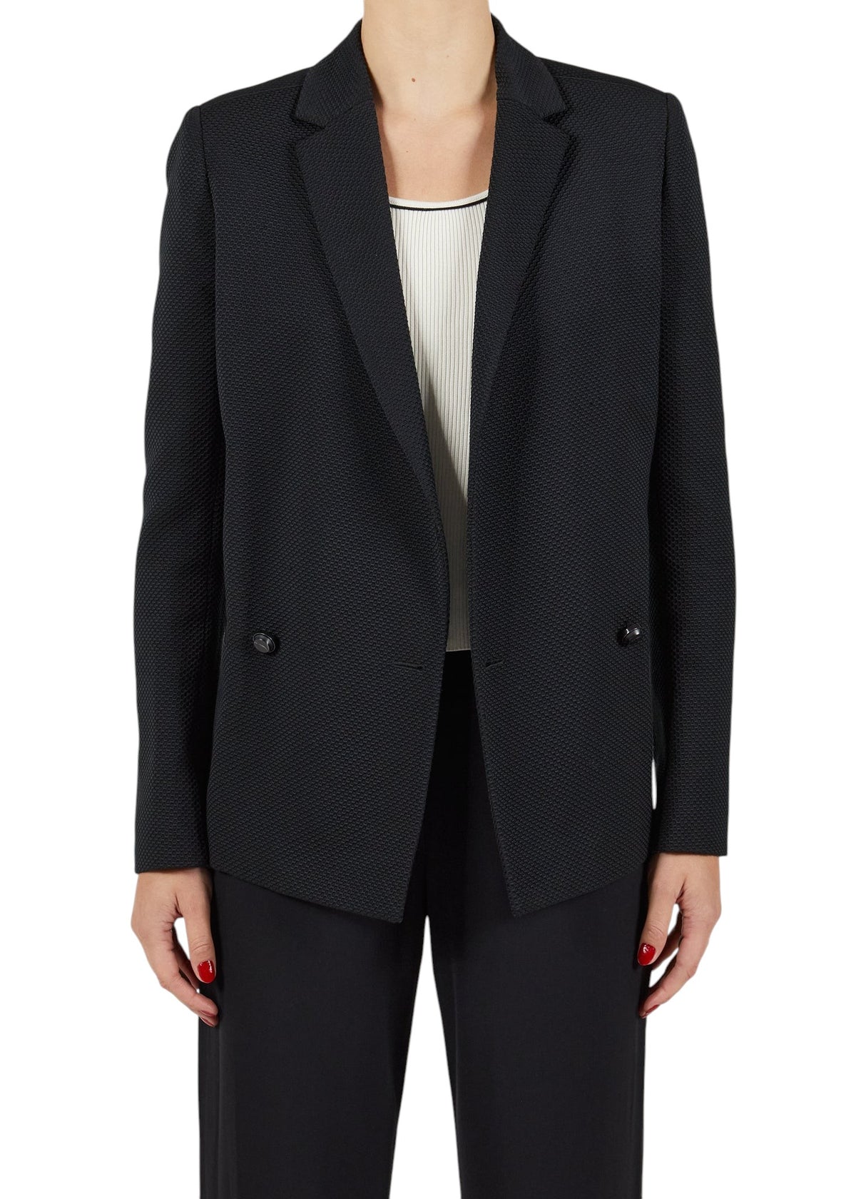 Lost Labels Proenza Schouler black double-breasted blazer in a textured wool blend with tailored fit
