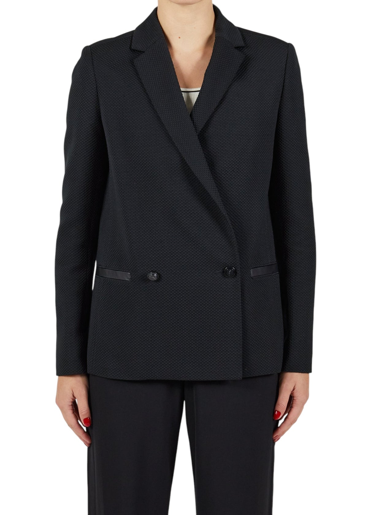 Lost Labels Proenza Schouler black double-breasted blazer in a textured wool blend with tailored lapels