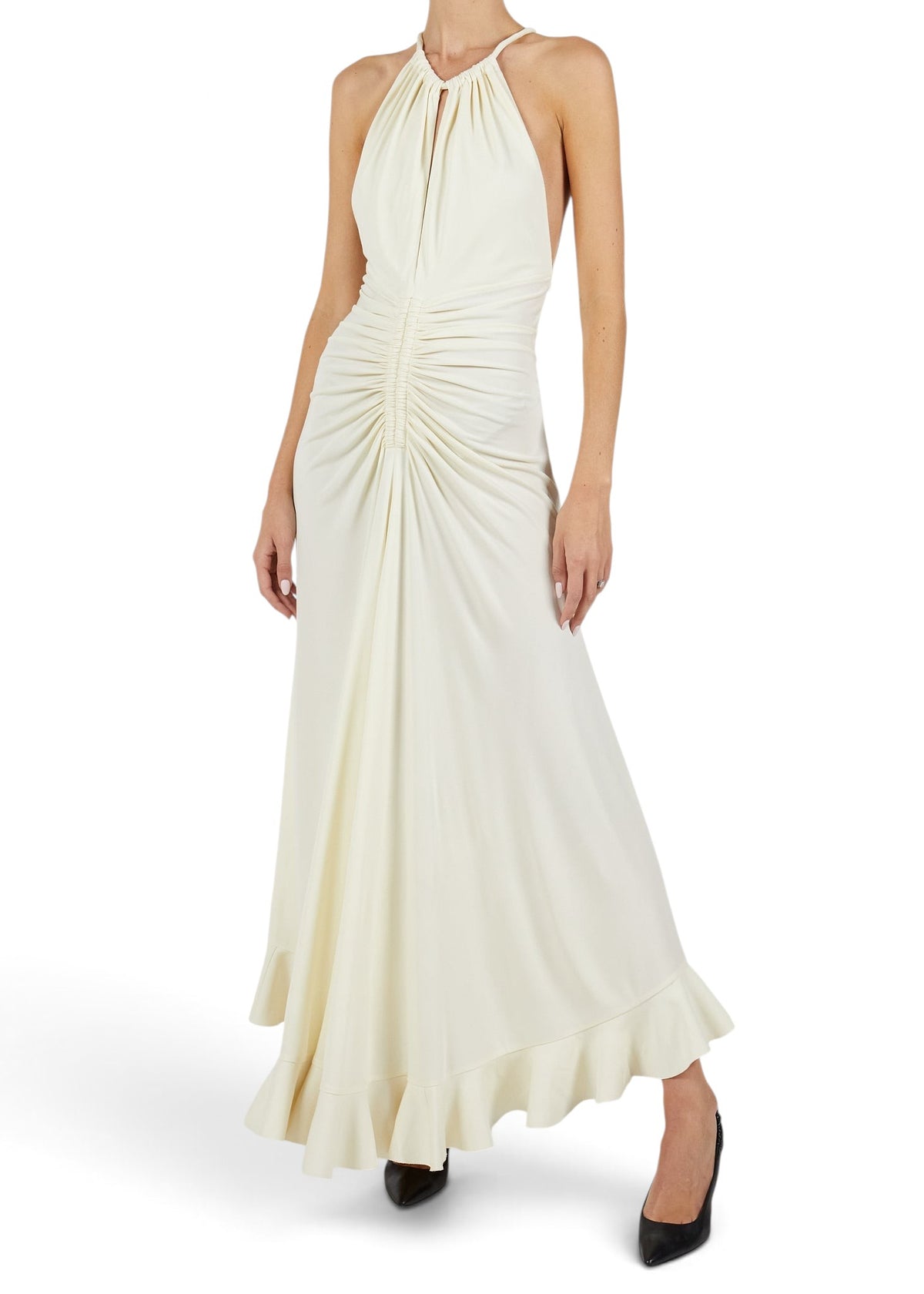Lost Labels Proenza Schouler off-white viscose maxi dress with a halter neckline and ruched front detail