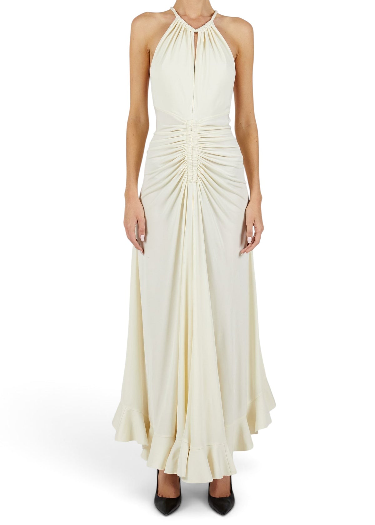 Lost Labels Proenza Schouler off-white viscose maxi dress with a halter neckline and ruched waist detail