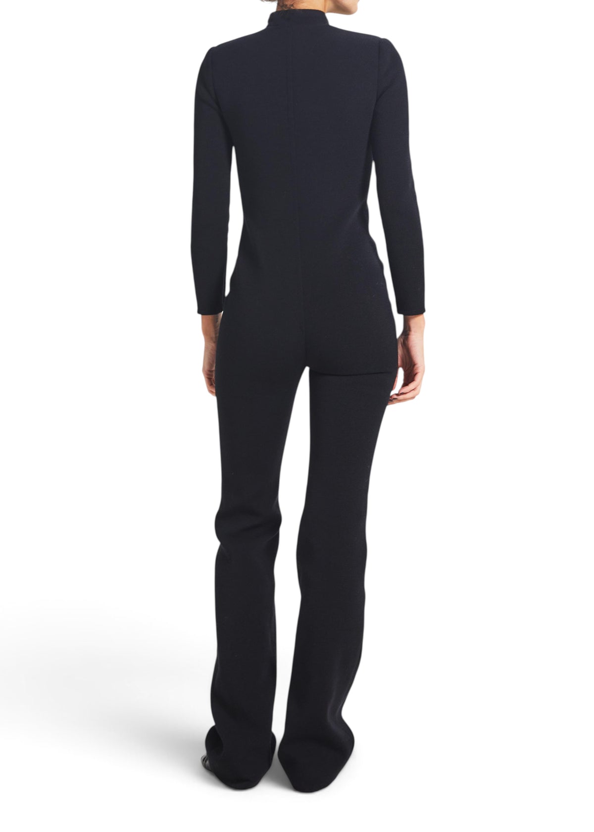 Lost Labels Saint Laurent black wool-blend long-sleeve jumpsuit, back view on a model