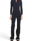 Lost Labels Saint Laurent black wool-blend jumpsuit with a front zip closure and long sleeves on a model.