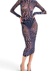 Lost Labels Thierry Mugler purple and black printed long-sleeve midi dress in a sculptural polyamide elastane blend