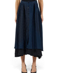 Lost Labels Vetements reversible midi skirt in navy and black with button-down front and logo jacquard pattern