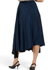 Lost Labels Vetements reversible navy and black midi skirt with all-over logo print and raw hem detail