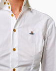 Lost Labels Vivienne Westwood white cotton button-down shirt with contrast buttons and embroidered Orb logo on chest
