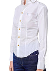 Lost Labels Vivienne Westwood white slim-fit cotton button-down shirt with Orb logo embroidery and contrast buttons.