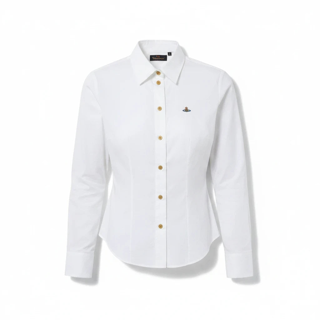 Lost Labels Vivienne Westwood white slim-fit cotton button-down shirt with contrast buttons and Orb logo embroidery