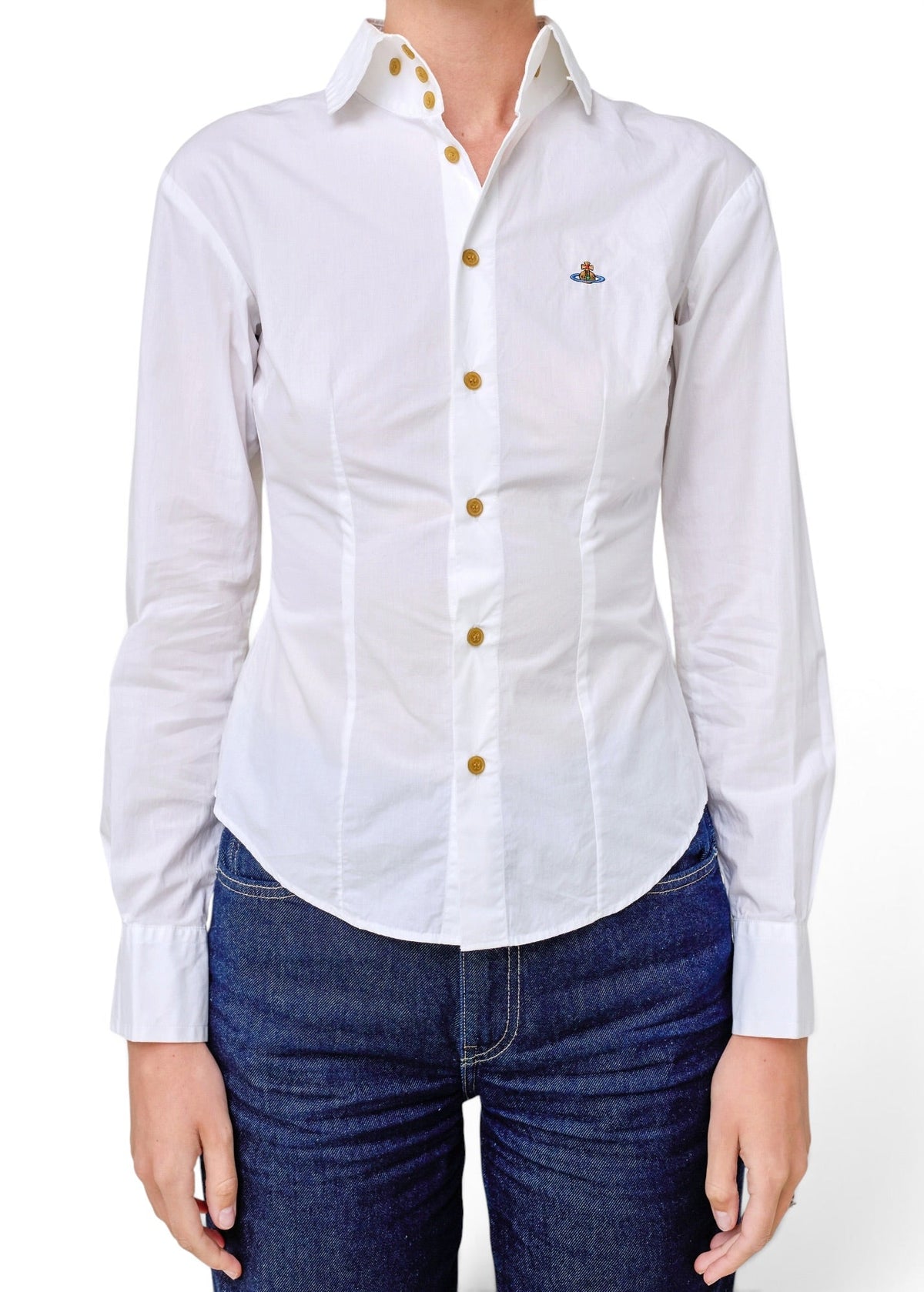 Lost Labels Vivienne Westwood white slim-fit cotton button-down shirt with Orb logo embroidery and contrast buttons