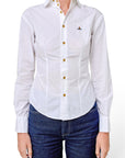Lost Labels Vivienne Westwood white slim-fit cotton button-down shirt with Orb logo embroidery and contrast buttons